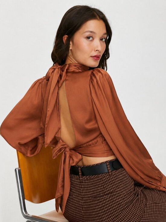 Aritzia Tops - Aritzia Wilfred Leigh Blouse High Shine Backless Satin Brown Copper Size XS